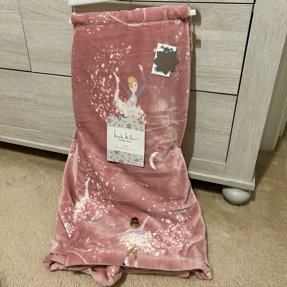 Nicole Miller Super Soft Pink Ballerina Plush Blanket